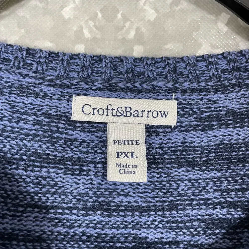 Croft & Barrow Blue Marled Asymmetrical Hem Sweater - Size PXL - 3/4 Sleeves